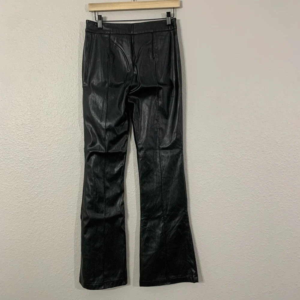 Princess Polly Size 6 Black Faux Leather High Waisted Side Zip Wide‎ Leg Pants